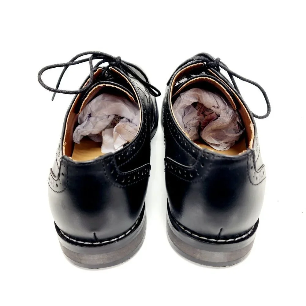 Mens Heez Black Leather Brogue Dress Shoes Size 11 New - Picture 13 of 14